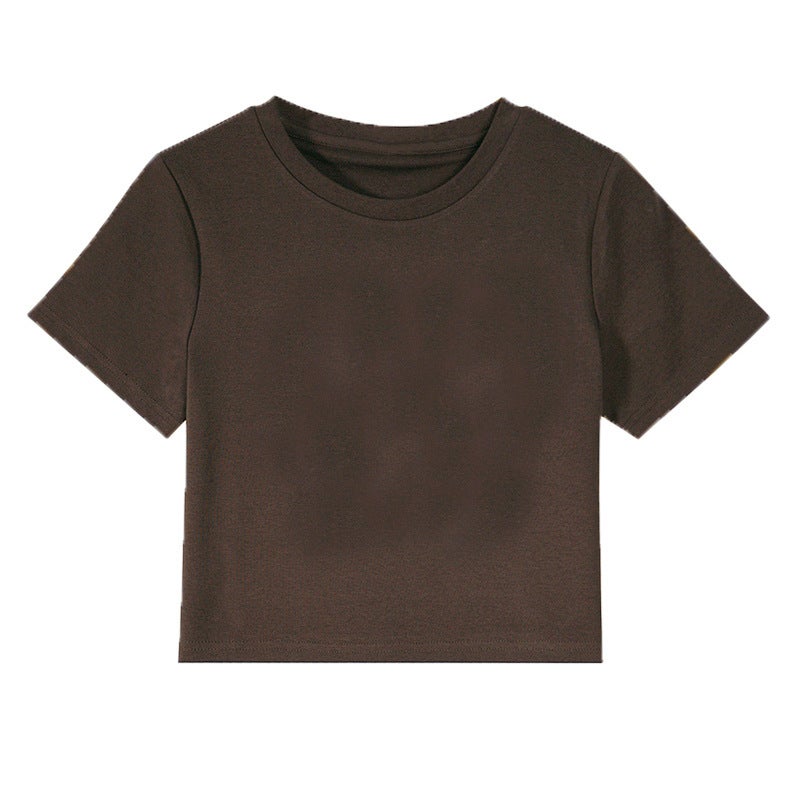 220G Pure Cotton Short-Sleeve T-Shirt For Women, Round Neck, Short Style, Solid Color Plain Blank Version With 3D Printing - Image 1