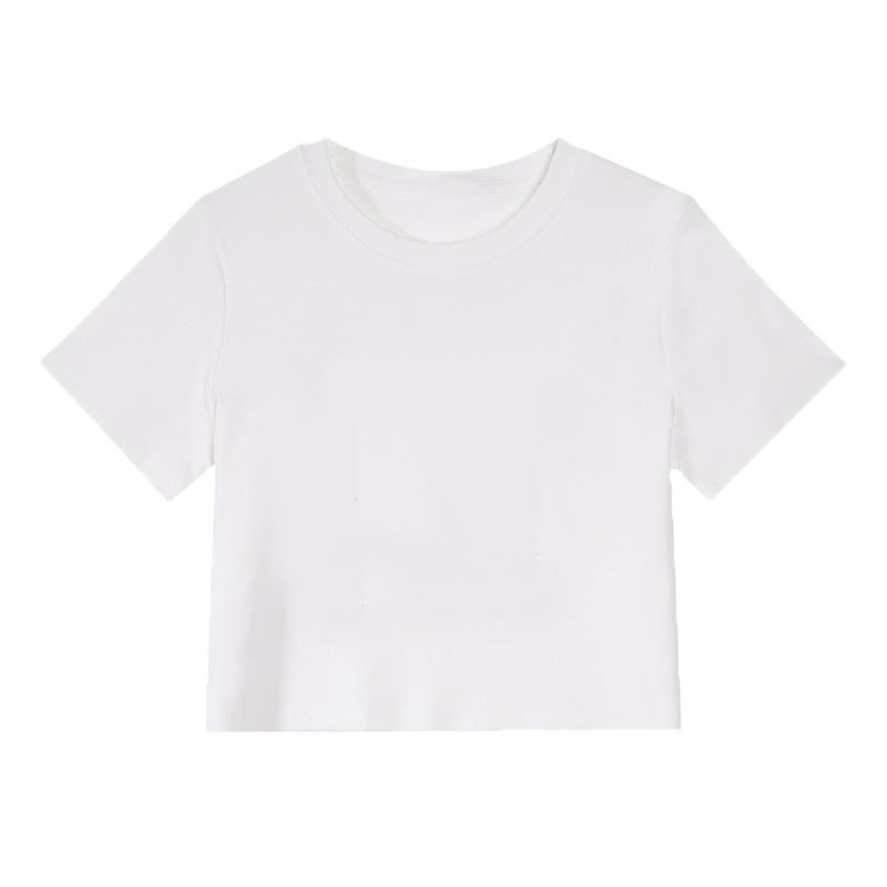 220G Pure Cotton Short-Sleeve T-Shirt For Women, Round Neck, Short Style, Solid Color Plain Blank Version With 3D Printing - Image 4
