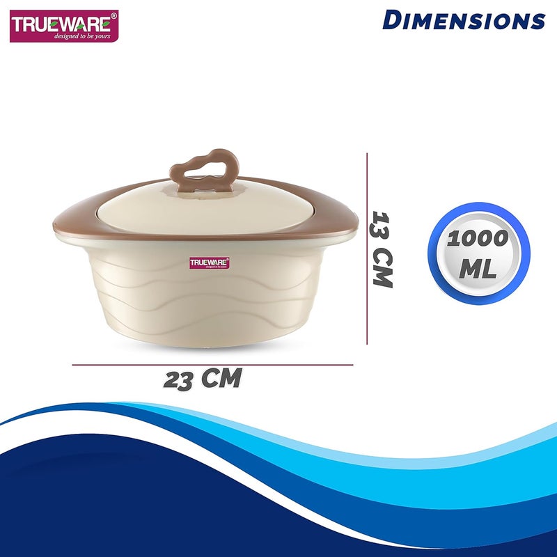 Trueware Trueware Zinna Impulse Inner Steel Casserole 1000 ml Brown PU Insulated BPA Free Odour Proof Food Grade Ideal for Chapatti Roti Curd Maker Kitchen Storage Thermoware Hot Pot  - Image 2