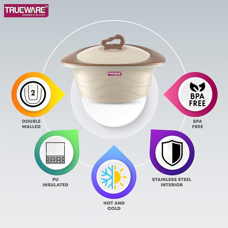 Trueware Trueware Zinna Impulse Inner Steel Casserole 1000 ml Brown PU Insulated BPA Free Odour Proof Food Grade Ideal for Chapatti Roti Curd Maker Kitchen Storage Thermoware Hot Pot  - Image 3