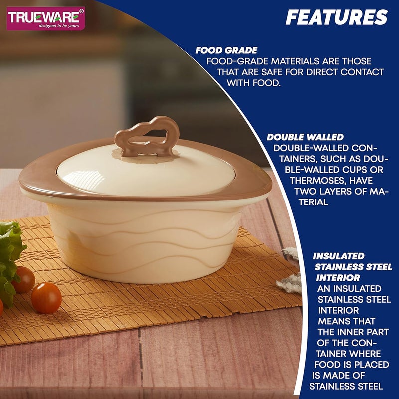 Trueware Trueware Zinna Impulse Inner Steel Casserole 1000 ml Brown PU Insulated BPA Free Odour Proof Food Grade Ideal for Chapatti Roti Curd Maker Kitchen Storage Thermoware Hot Pot  - Image 4