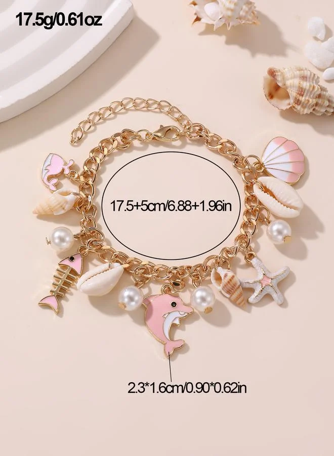Take Two  Girls Pink Dolphin and Seashell Charm Bracelet for Women | Best Price UAE