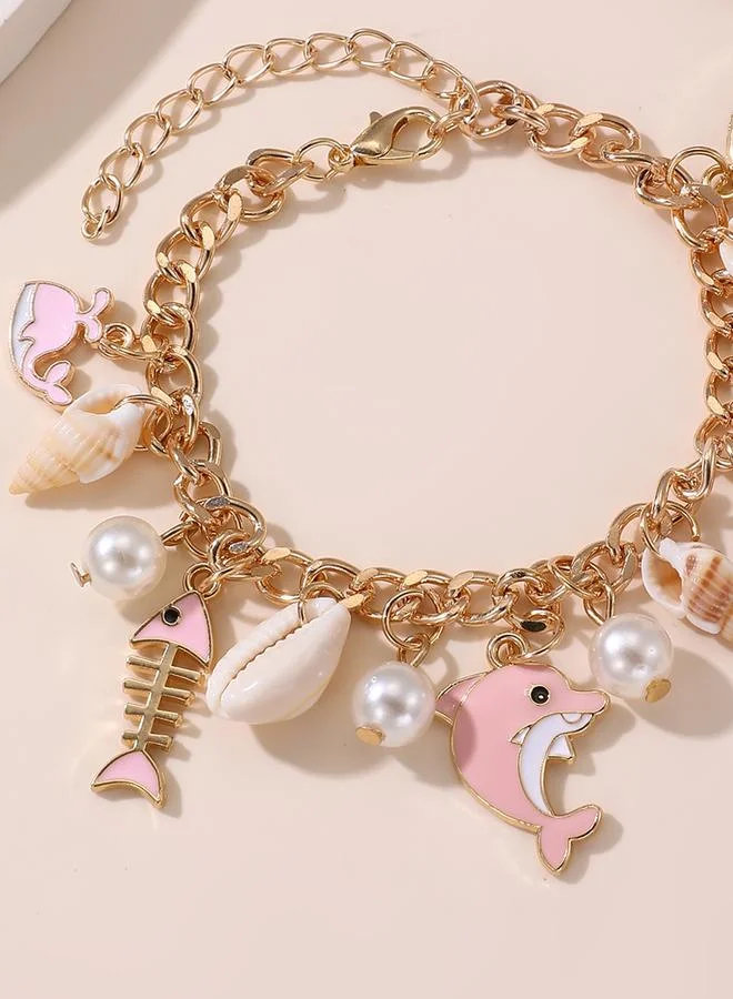 Take Two  Girls Pink Dolphin and Seashell Charm Bracelet for Women | Best Price UAE