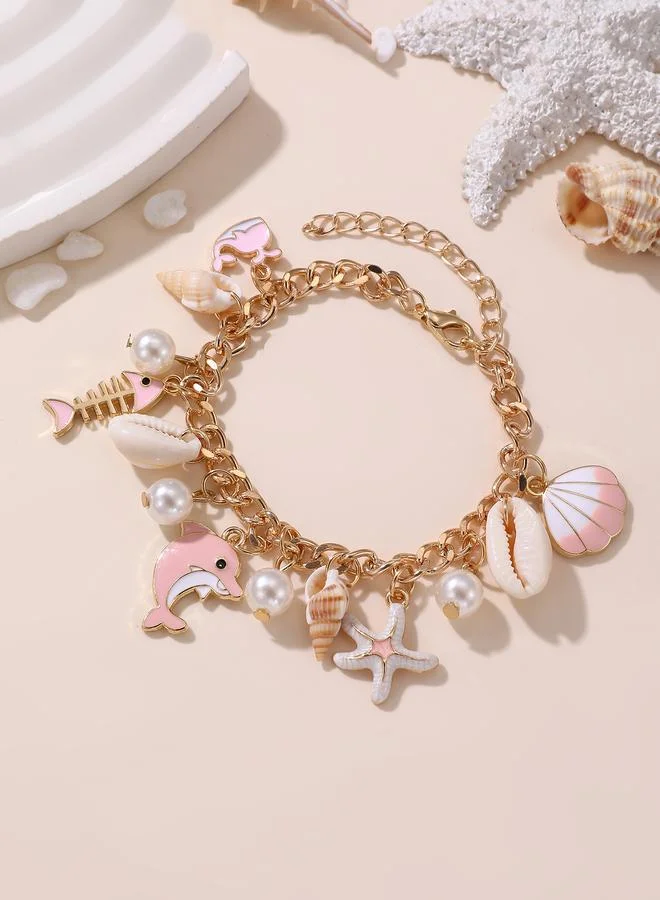 Take Two Girls Pink Dolphin and Seashell Charm Bracelet
