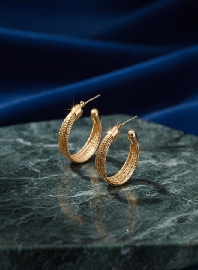 Nextcart Gold Plated Stainless Steel Hoop Earrings for Women & Girls - Anti Tarnish, Hypoallergenic, Lightweight Korean Fashion Jewelry - Trendy Modern Statement Design, Stylish Gift Set (Pair) - Image 5