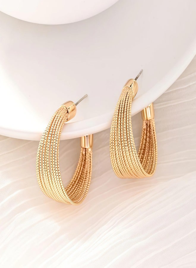 Nextcart Gold Plated Stainless Steel Hoop Earrings for Women & Girls - Anti Tarnish, Hypoallergenic, Lightweight Korean Fashion Jewelry - Trendy Modern Statement Design, Stylish Gift Set (Pair) - Image 4