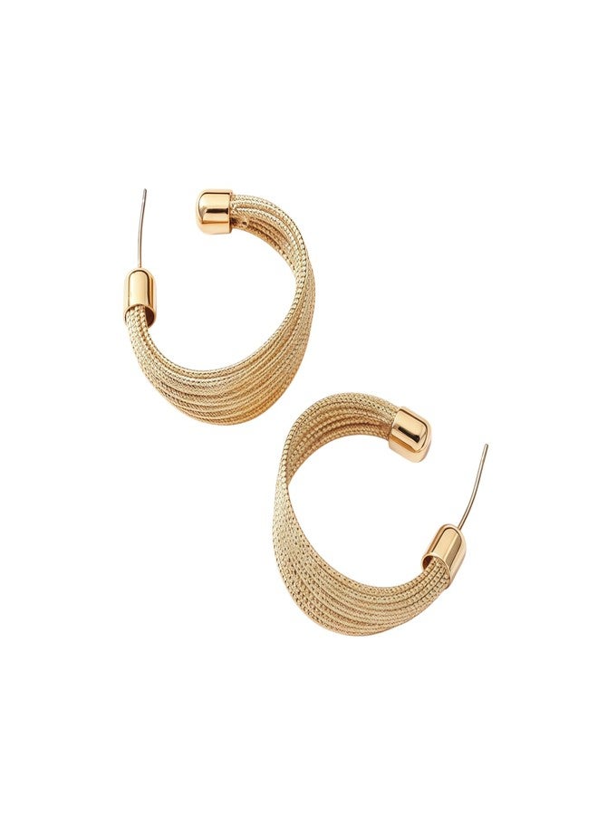 Nextcart Gold Plated Stainless Steel Hoop Earrings for Women & Girls - Anti Tarnish, Hypoallergenic, Lightweight Korean Fashion Jewelry - Trendy Modern Statement Design, Stylish Gift Set (Pair) - Image 1
