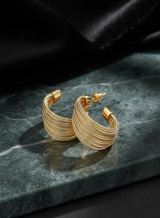Nextcart Gold Plated Stainless Steel Hoop Earrings for Women & Girls - Anti Tarnish, Hypoallergenic, Lightweight Korean Fashion Jewelry - Trendy Modern Statement Design, Stylish Gift Set (Pair) - Image 3