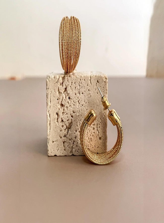 Nextcart Gold Plated Stainless Steel Hoop Earrings for Women & Girls - Anti Tarnish, Hypoallergenic, Lightweight Korean Fashion Jewelry - Trendy Modern Statement Design, Stylish Gift Set (Pair) - Image 2