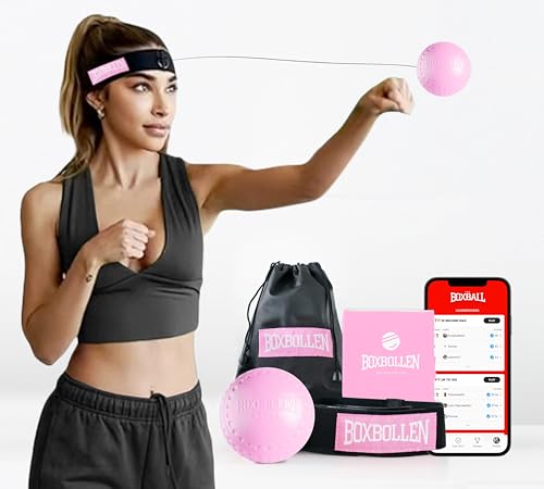 Boxbollen® Boxing Reflex Ball - Celebrity-Endorsed Home Workout Game - App-Connected Punch Counter - Hand Eye Coordination Training Ball - Christmas Gift for Boxers, All Ages - Stocking Stuffer - Pink - Image 1