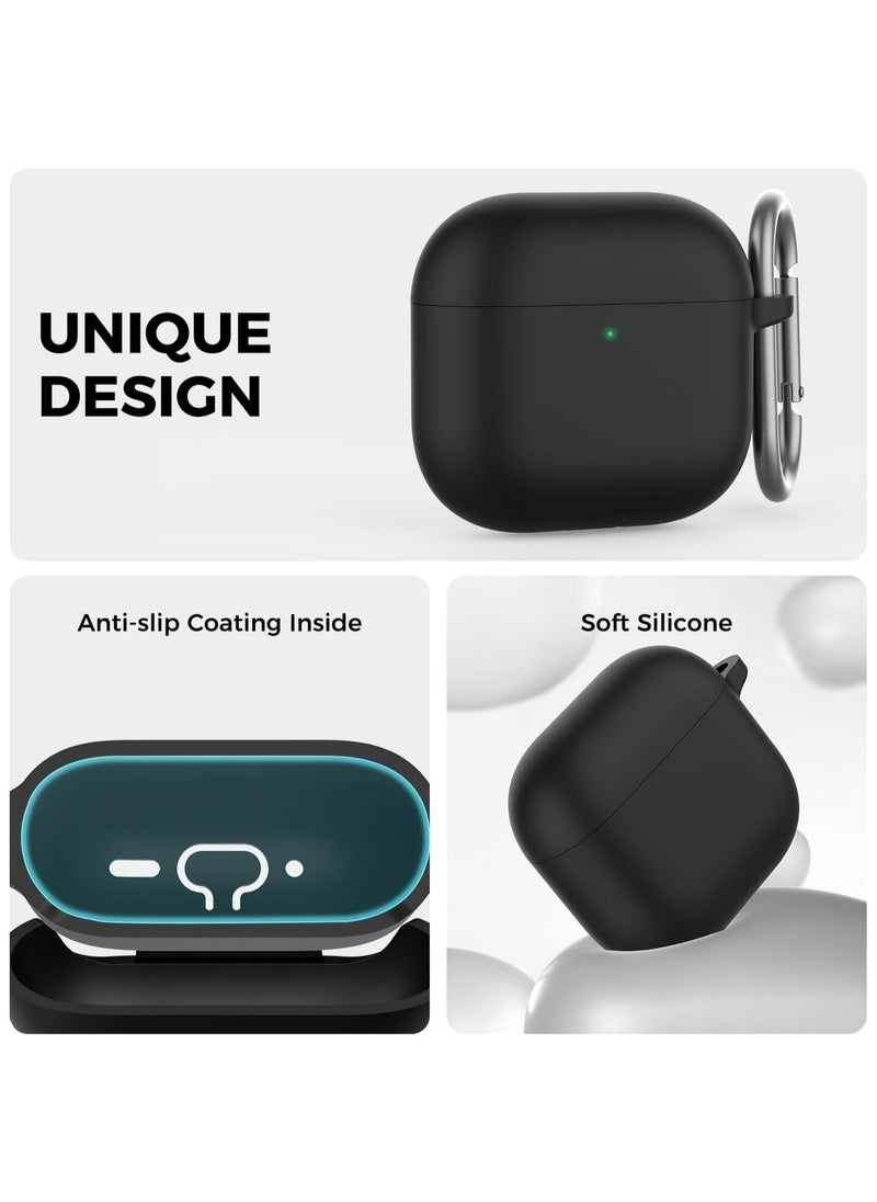 Generic - Silicone Case For AirPods 4 (2024), Anti-Shock, Anti-Drop, Anti-Dust, Visible LED Light, Protective Cover with Keychain, Compatible With AirPods 4th Generation 2024 (Black) - Image 1