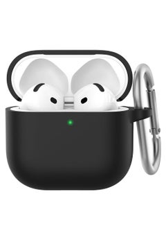 Silicone Case For AirPods 4 (2024), Anti-Shock, Anti-Drop, Anti-Dust, Visible LED Light, Protective Cover with Keychain, Compatible With AirPods 4th Generation 2024 (Black)
