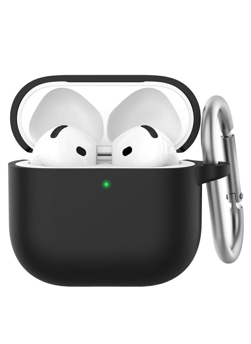 Generic - Silicone Case For AirPods 4 (2024), Anti-Shock, Anti-Drop, Anti-Dust, Visible LED Light, Protective Cover with Keychain, Compatible With AirPods 4th Generation 2024 (Black) - Image 1