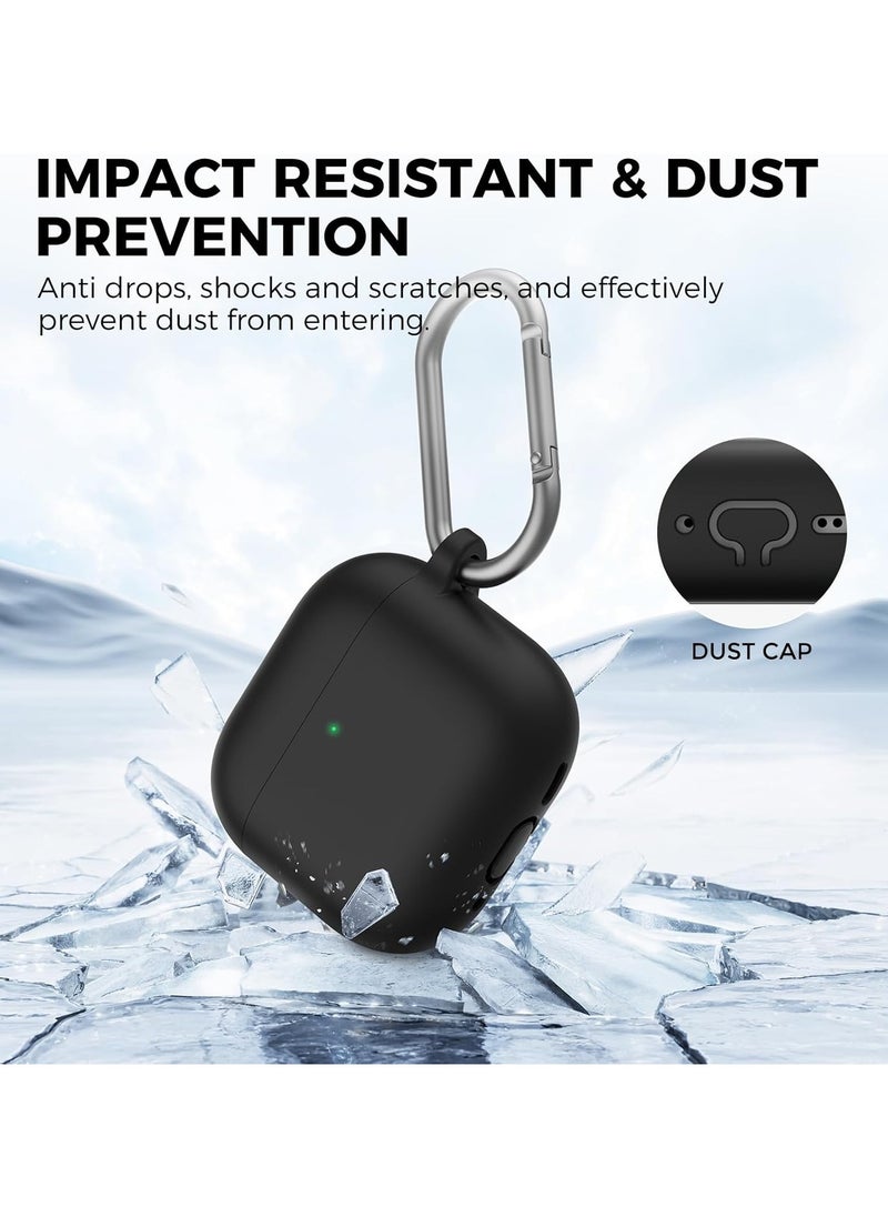 Generic - Silicone Case For AirPods 4 (2024), Anti-Shock, Anti-Drop, Anti-Dust, Visible LED Light, Protective Cover with Keychain, Compatible With AirPods 4th Generation 2024 (Black) - Image 1