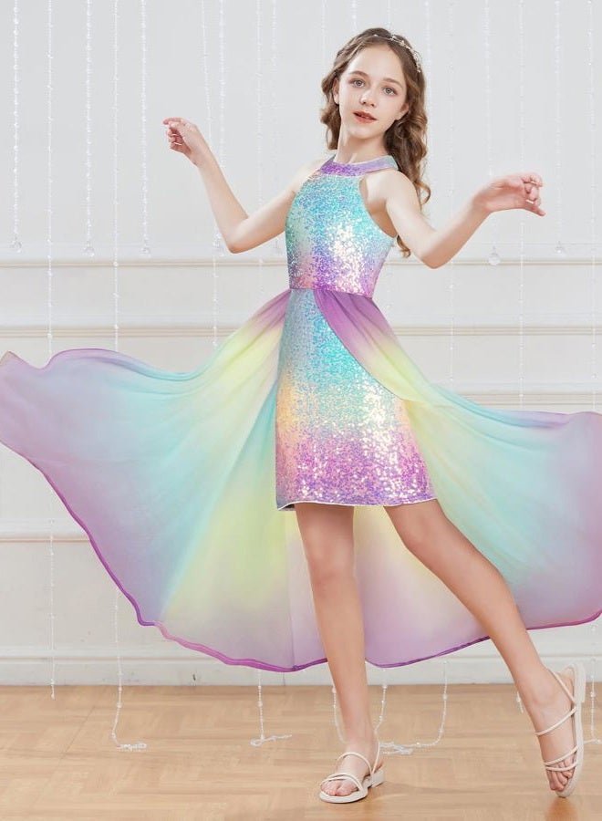 GRACE KARIN Girls Fancy Dress Rainbow Kids Sequin Formal Party Prom Sparkly Pageant Birthday Graduation Dresses Size 9-10 - Image 2