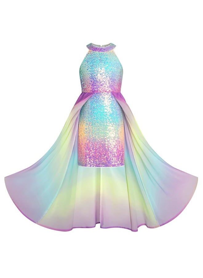 GRACE KARIN Girls Fancy Dress Rainbow Kids Sequin Formal Party Prom Sparkly Pageant Birthday Graduation Dresses Size 9-10 - Image 1
