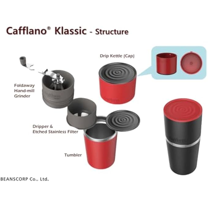 Cafflano AllInOne Portable Coffee Brewer  Lightweight Coffee Maker Ceramic Burr Grinder Reusable Stainless Steel Filter Kettle  Perfect For Hot  Cold Coffee OnTheGo No Electricity Required - Image 4