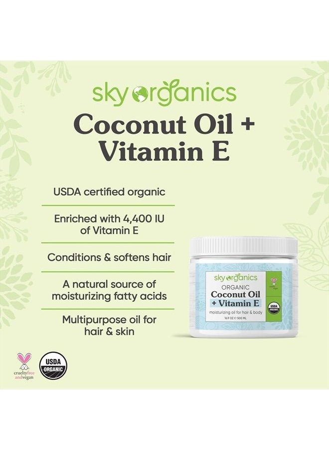 Sky Organics Organic Extra Virgin Coconut Oil for Hair & Skin, 100% Pure & Cold-Pressed USDA Certified Organic to Moisturize, Soften & Nourish, 16.9 fl. Oz  - Image 2