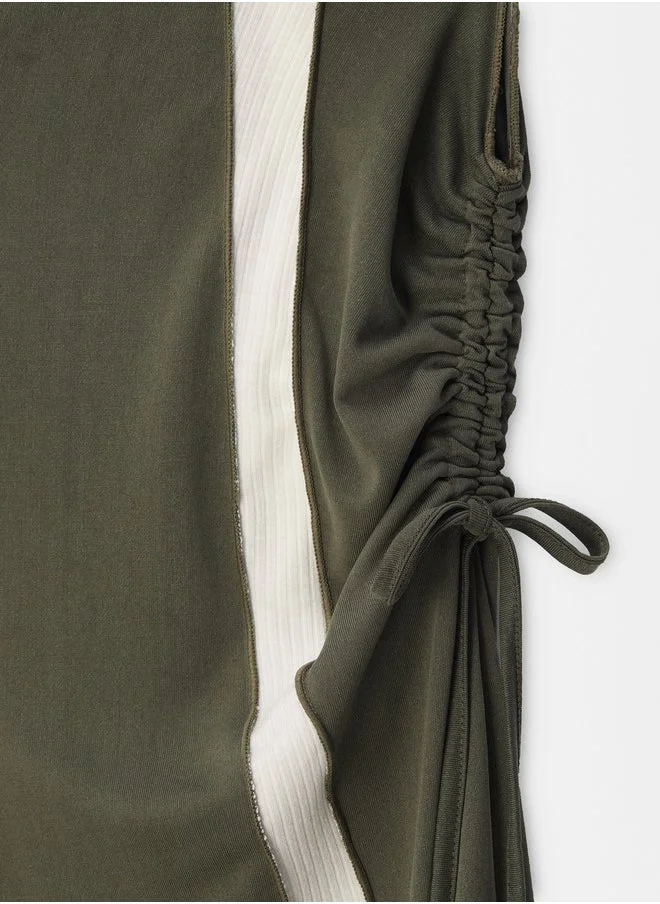 PARFOIS Ruched Striped Midi Dress