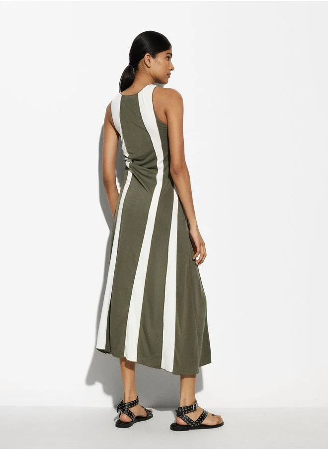 PARFOIS Ruched Striped Midi Dress