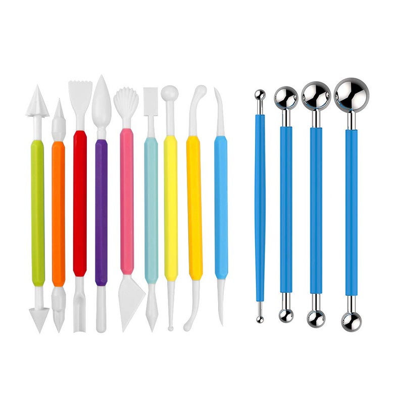 Amytalk 13PCS Fondant Tool Cake Decorating Hand Tool Double Head Metal Ball Gum Paste Modeling Tools