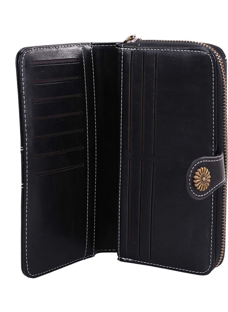 Generic Retro Vintage on Long Zipper Wallet Black  - Image 2
