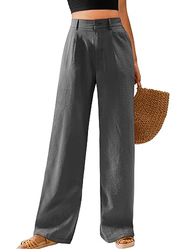 Feiersi Womens Casual Wide Leg Pants High Waisted Button Down Straight Long Trousers Palazzo Pants(Dark Grey,Medium) - Image 1