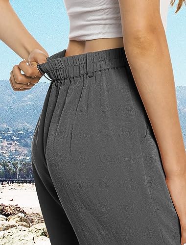 Feiersi Womens Casual Wide Leg Pants High Waisted Button Down Straight Long Trousers Palazzo Pants(Dark Grey,Medium) - Image 3