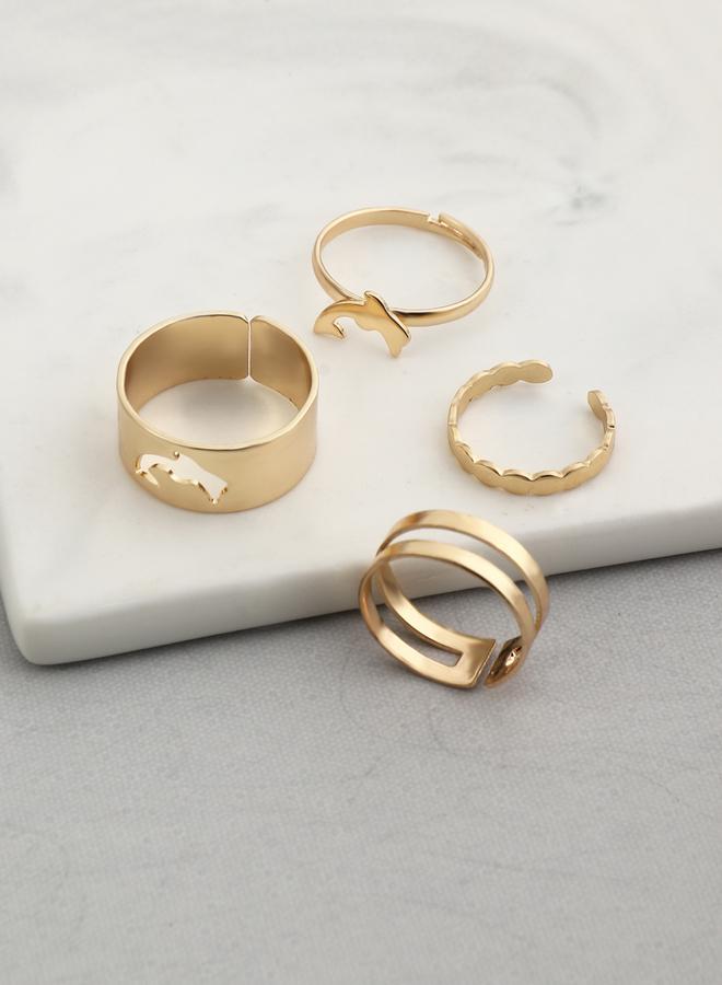 Take Two Set of 4 - Dolphin Accent Hollow Cut Rings - Image 3