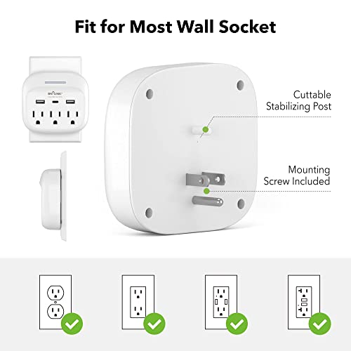 BN-LINK Multi Plug Outlet Extender with USB, Surge Protector Outlet with 3 AC Outlet Splitter and 3 USB Ports (1 USB C), Multi Plug Wall Outlet for Dorm, School, Travel, Office, Home, Travel, 1 Pack - Image 4