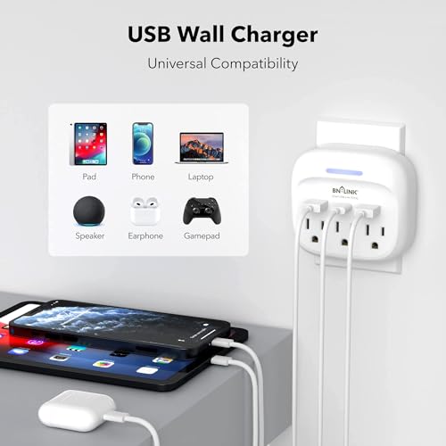BN-LINK Multi Plug Outlet Extender with USB, Surge Protector Outlet with 3 AC Outlet Splitter and 3 USB Ports (1 USB C), Multi Plug Wall Outlet for Dorm, School, Travel, Office, Home, Travel, 1 Pack - Image 2