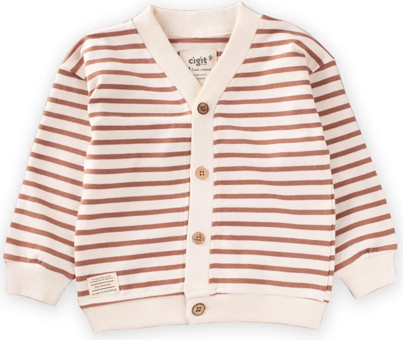 Cigit Striped Cardigan Brown
