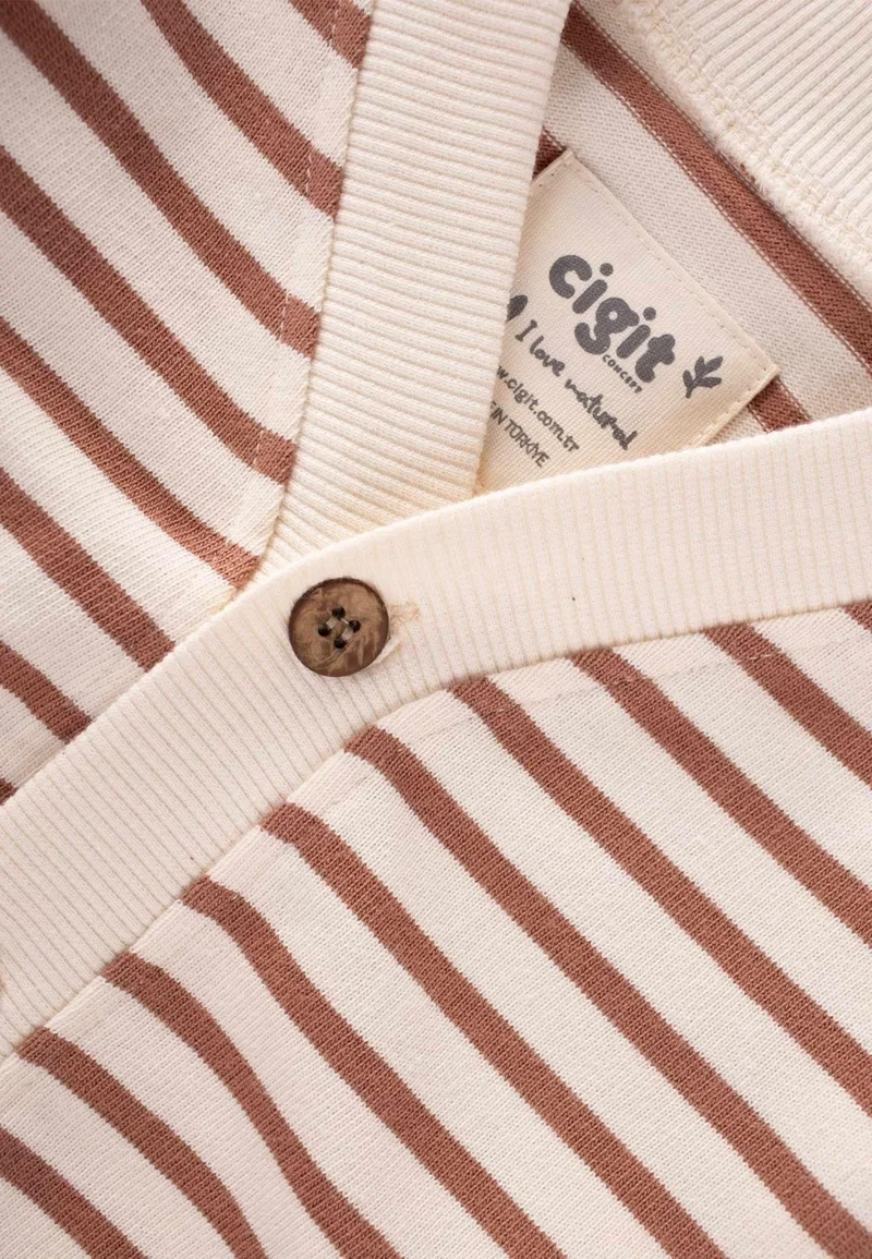 Cigit Striped Cardigan Brown