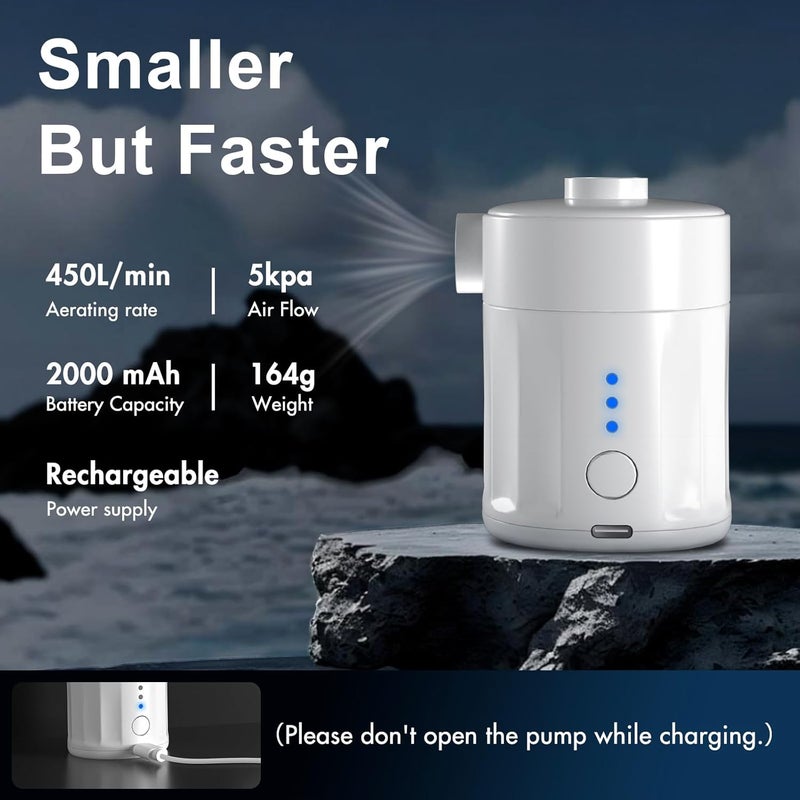 Mojimdo Portable Electric Air Pump for Inflatables, Rechargeable Battery Air Pump for Airbed, 2-in-1 Portable Mini Vacuum Pump with 4 Air Nozzles and Storage Bag for Air Mattress, Pool - Image 2