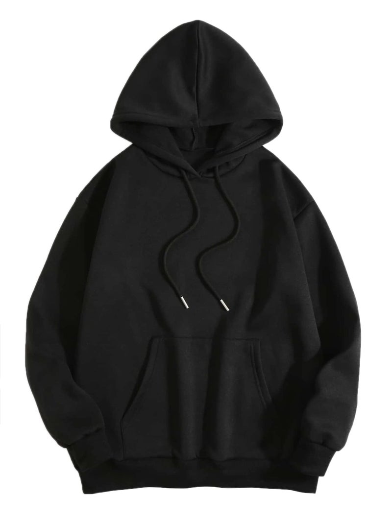 TOPLOT Men's Causal Solid Woolen Blend Hoodie with Hooded Neck (Mens-Hoodie-5047-Black-S) - Image 4