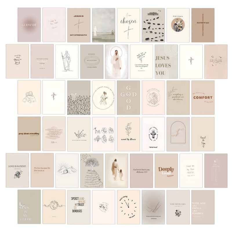 wall67 Christian Wall Collage Kit, Neutral Aesthetic Wall Art Prints and Posters, 50 Pcs 4x6 Inch Bible Verse Room Decor, Christian Wall Decor for Bedroom Dorm Office - Image 1
