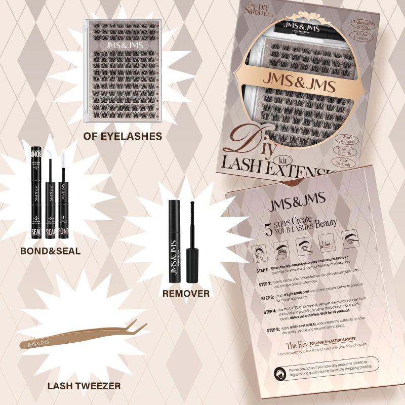 JMS&JMS Lash Clusters Kit Lash Extension Kit with Lash Bond and Seal Eyelash Applictor Lash Remover Eyelash Brush Lash Extension Kit for Beginner (3D BABY SOFIA-8-18mix) - Image 4
