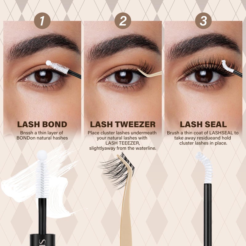 JMS&JMS Lash Clusters Kit Lash Extension Kit with Lash Bond and Seal Eyelash Applictor Lash Remover Eyelash Brush Lash Extension Kit for Beginner (3D BABY SOFIA-8-18mix) - Image 5
