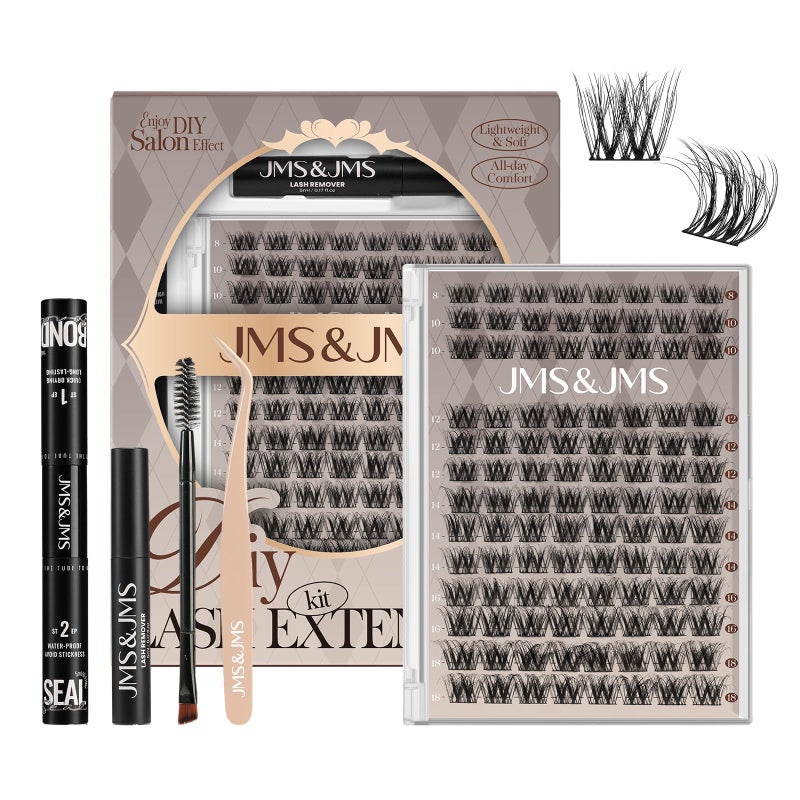JMS&JMS Lash Clusters Kit Lash Extension Kit with Lash Bond and Seal Eyelash Applictor Lash Remover Eyelash Brush Lash Extension Kit for Beginner (3D BABY SOFIA-8-18mix) - Image 1