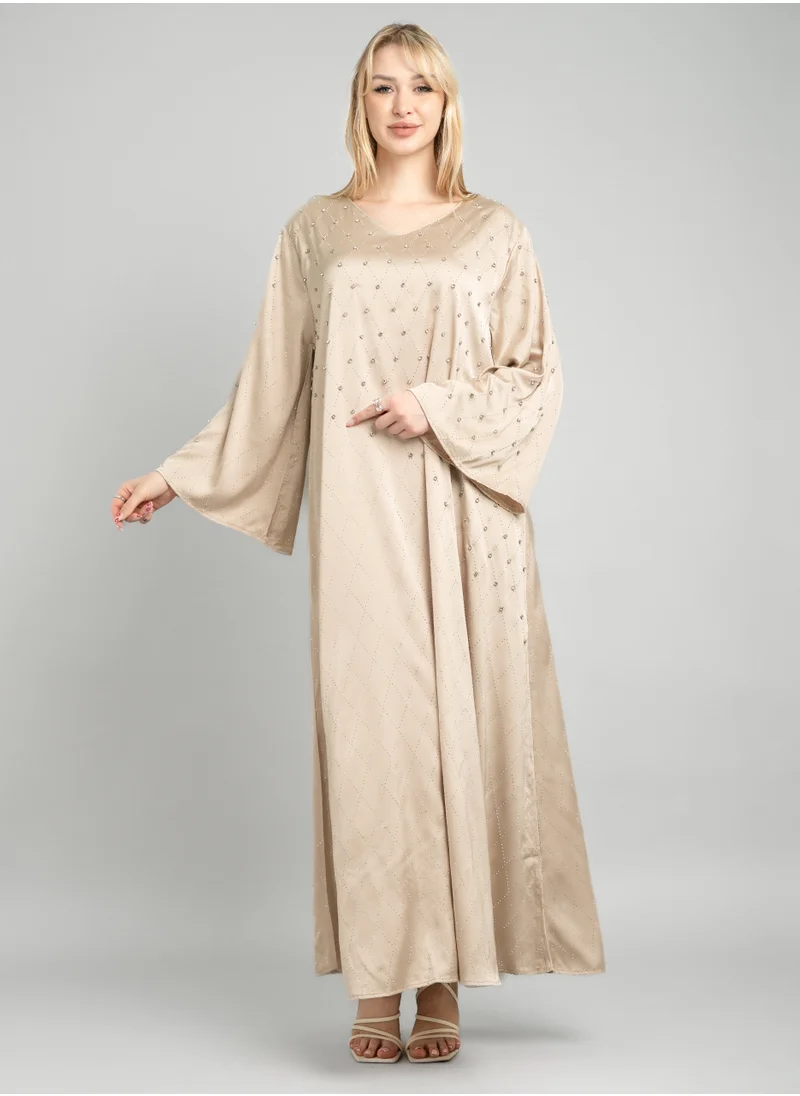 اكسا جلابية كرستال واسعة CJ1083 بيج