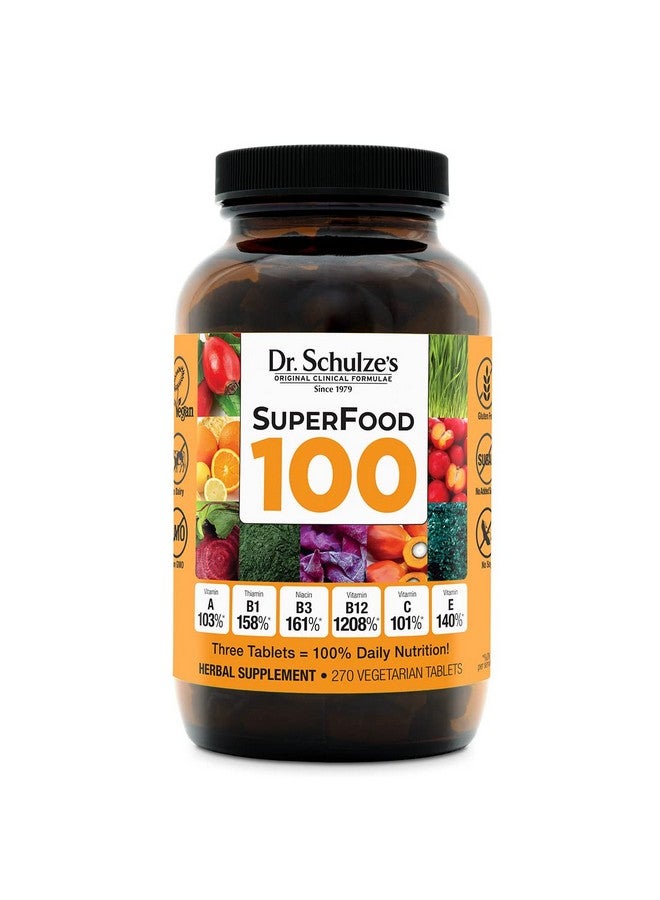 Dr. Schulze's | SuperFood 100 | Vitamin & Mineral Herbal Concentrate | Dietary Supplement | Daily Nutrition & Increased Energy | Gluten-Free & Non-GMO | Vegan & Organic | 270 Tabs | Packaging May Vary - Image 1