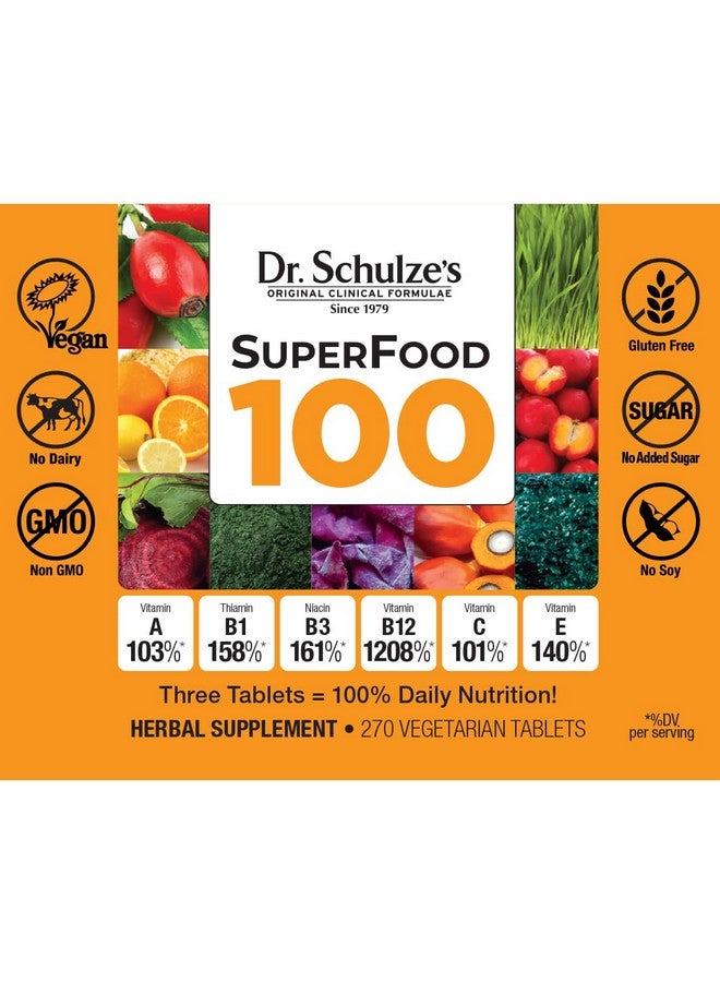 Dr. Schulze's | SuperFood 100 | Vitamin & Mineral Herbal Concentrate | Dietary Supplement | Daily Nutrition & Increased Energy | Gluten-Free & Non-GMO | Vegan & Organic | 270 Tabs | Packaging May Vary - Image 3