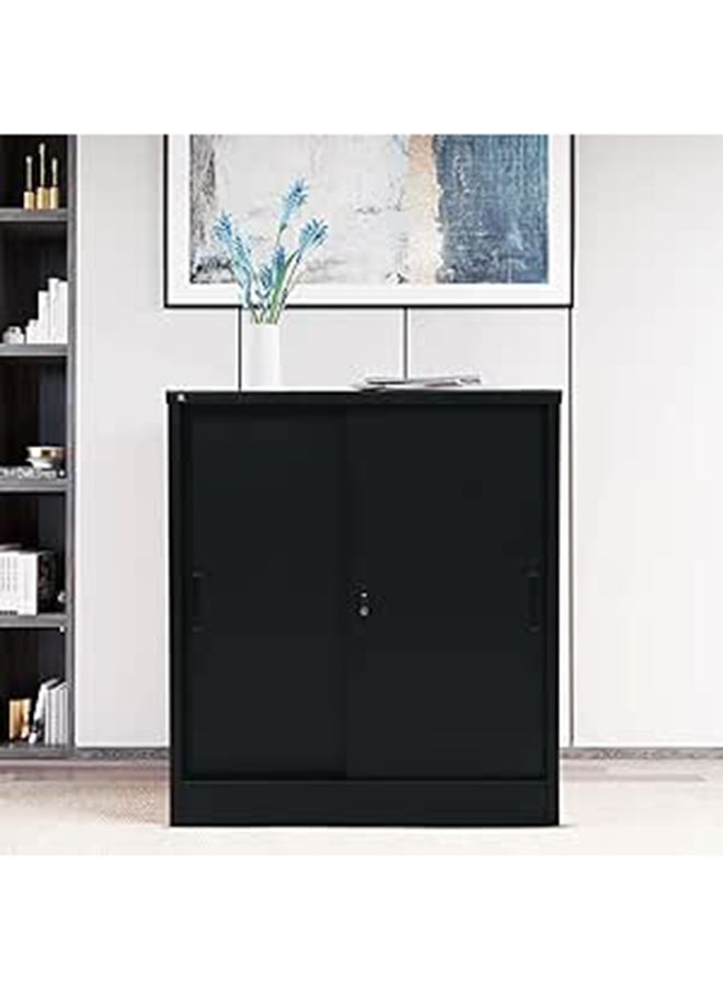 RIGID Steel Curved Sliding Doors Low hight Office Cupboard Black 94x90x45.5cm  - Image 1
