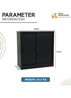 RIGID Steel Curved Sliding Doors Low hight Office Cupboard Black 94x90x45.5cm  - Image 2