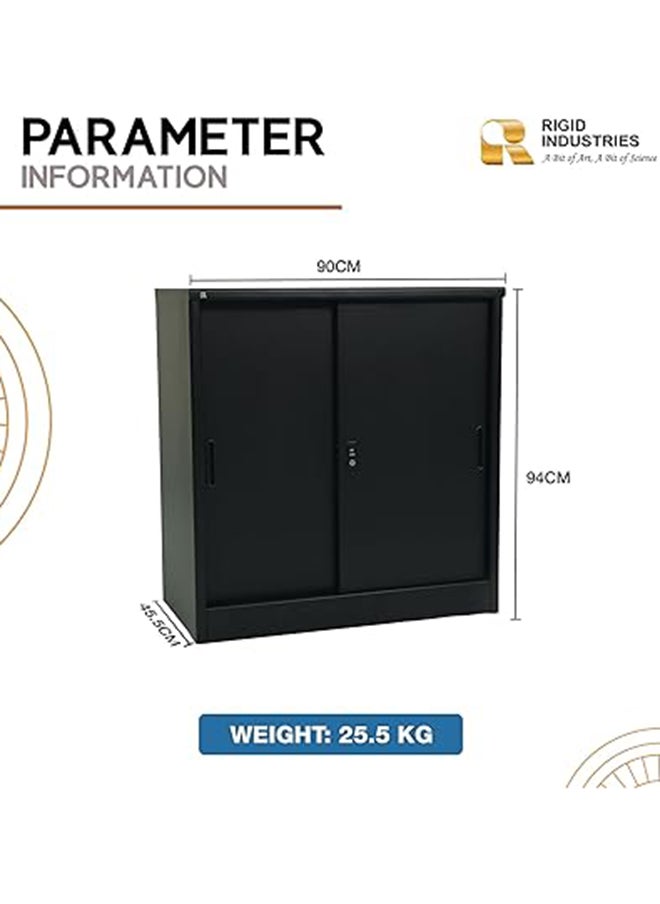 RIGID Steel Curved Sliding Doors Low hight Office Cupboard Black 94x90x45.5cm  - Image 2