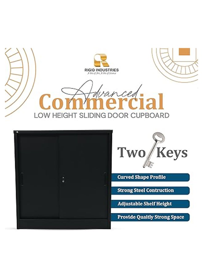 RIGID Steel Curved Sliding Doors Low hight Office Cupboard Black 94x90x45.5cm  - Image 4