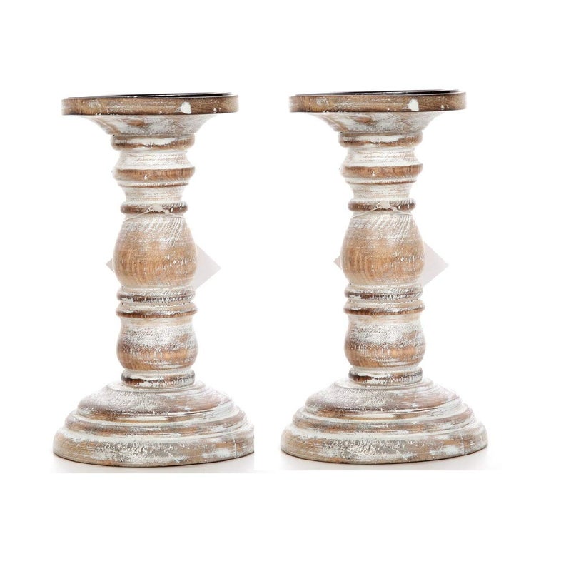 Hosley Set of 2 High Wood Candle Holder 8 Inch High for Pillar Wax Candles Flameless Candle Distress Finish Candleholder Ideal Gift for Wedding Party Home Spa Reiki Aromatherapy Candle Gardens O4