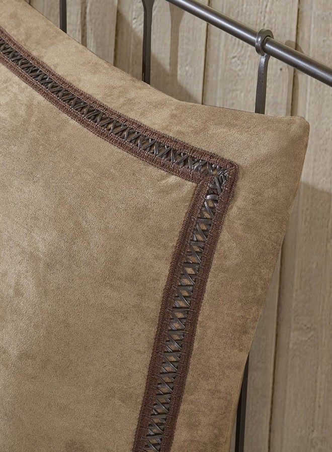 Woolrich John Rich & Bros. Woolrich Hadley Single Euro Sham Micro Suede with Leather Accent, Super Soft -European Square Decorative Pillow Cover, Hidden Zipper Closure (Pillow Insert NOT Included), 26"x26", Bark - Image 3