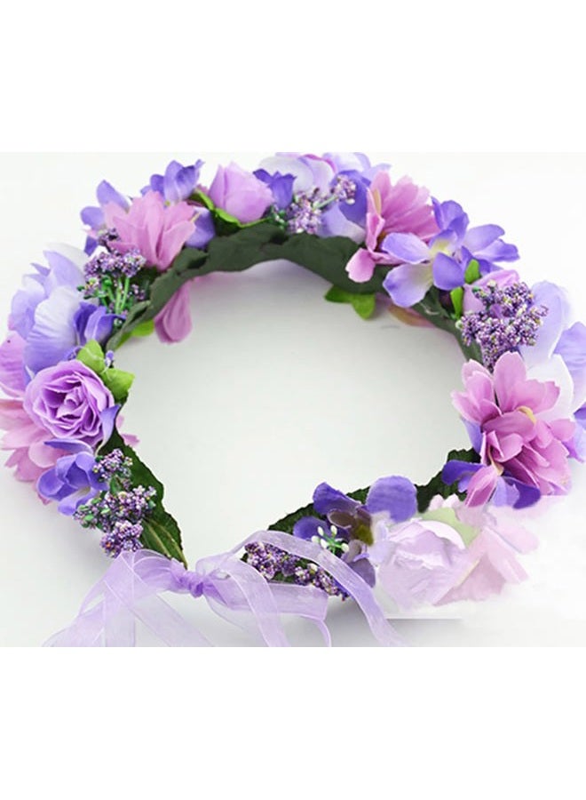 LLinfflr Rose Flower Crown Boho Flower Headband Hair Wreath Floral Headpiece Halo Party Prom Wedding Photos Lavander - Image 2