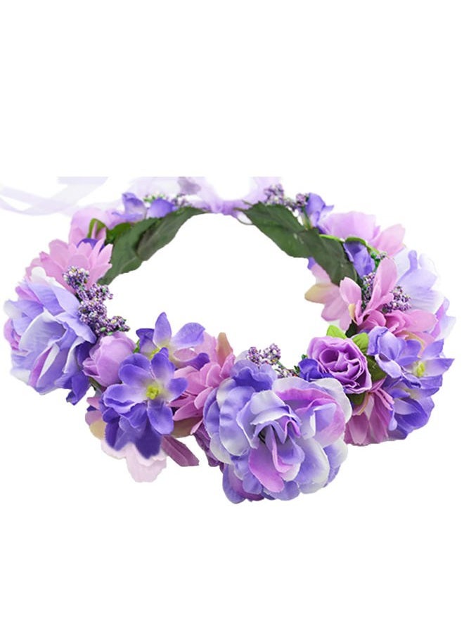 LLinfflr Rose Flower Crown Boho Flower Headband Hair Wreath Floral Headpiece Halo Party Prom Wedding Photos Lavander - Image 1